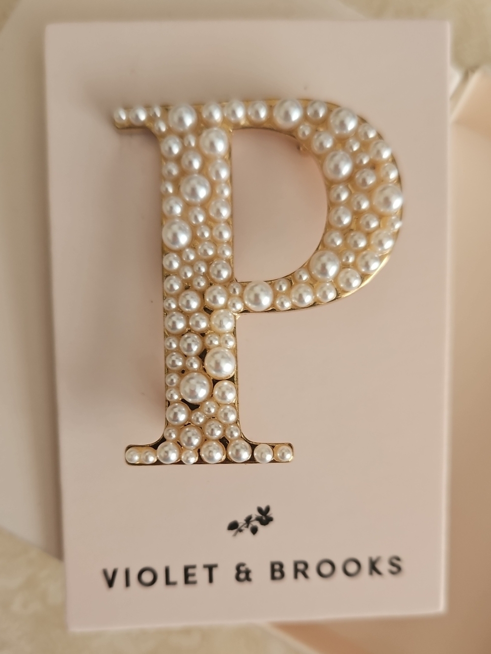 Violet & Brooks Pearl "P" Letter Brooch.